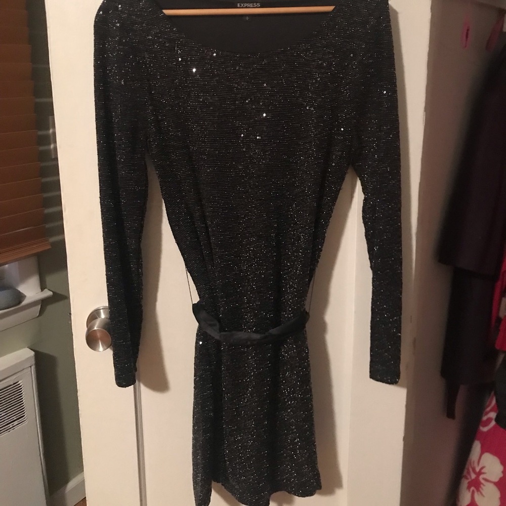 Sequined long sleeved mini dress